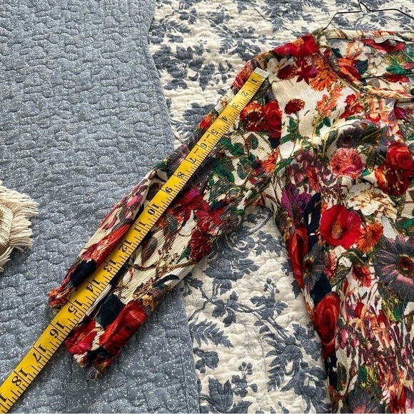 Jodifl Shirt Top Floral Draping Asymmetrical Fairy Feminine Red & Cream Size S - Picture 9 of 10